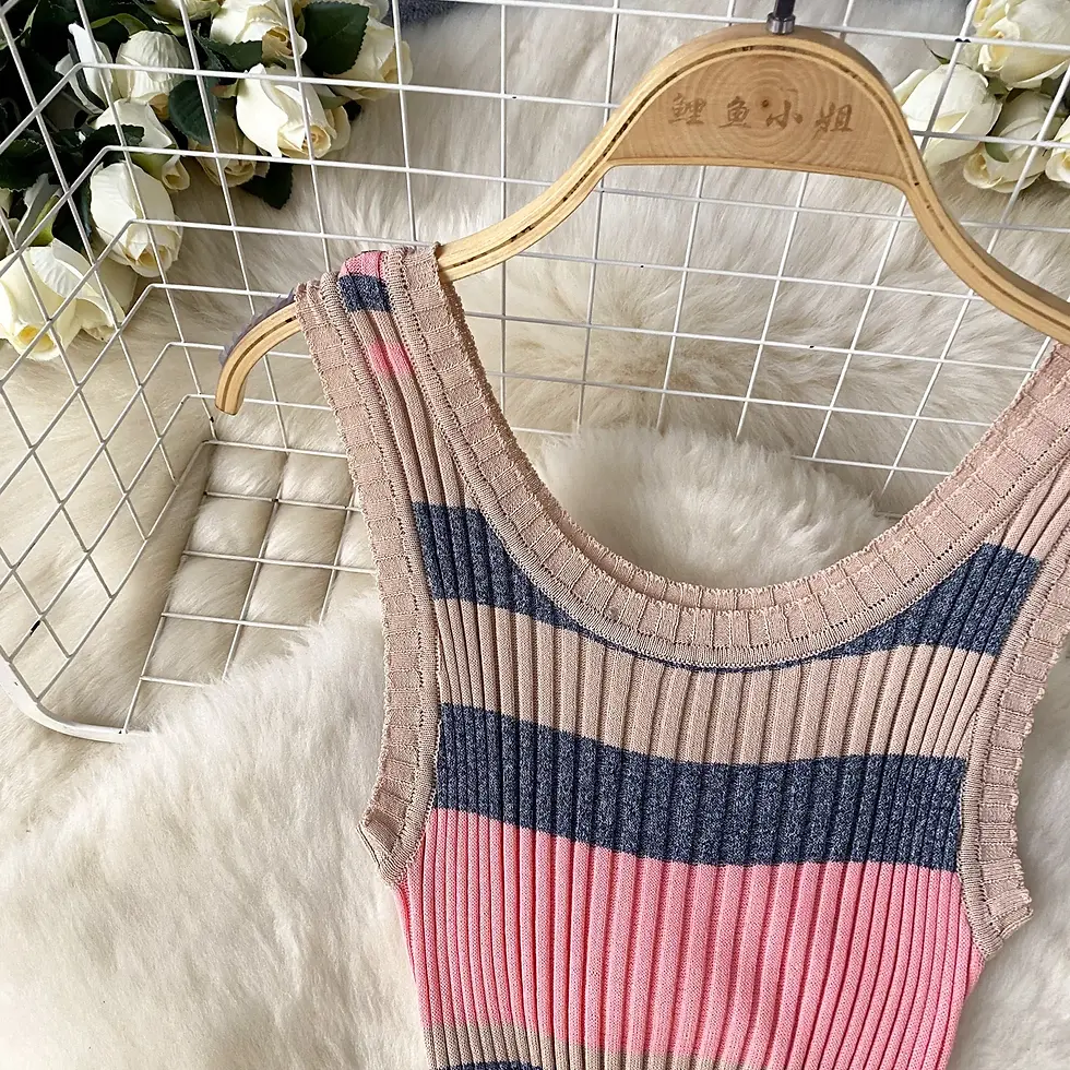 Thumbnail: 2024 Summer Strip Knit Sexy Strap Dress Women 