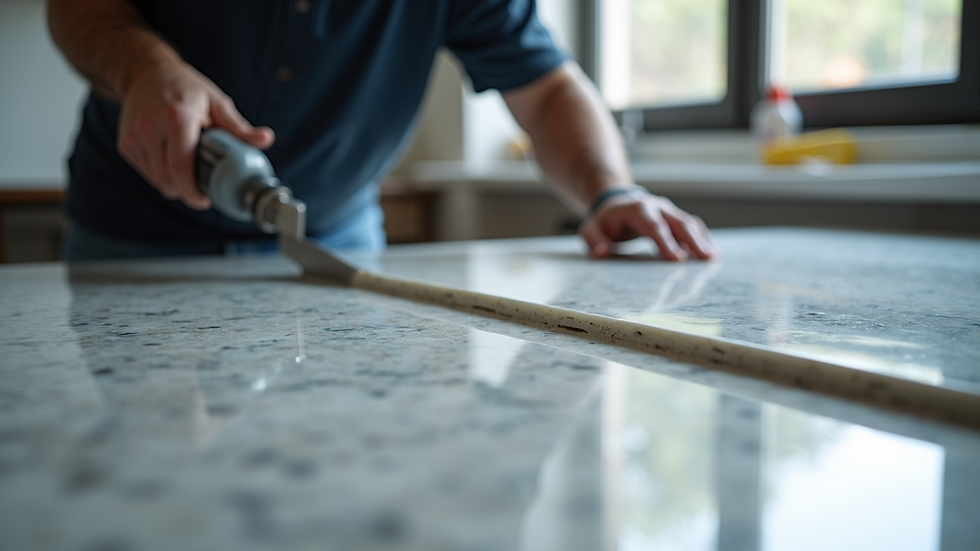 Eye-level view of a marble restoration process