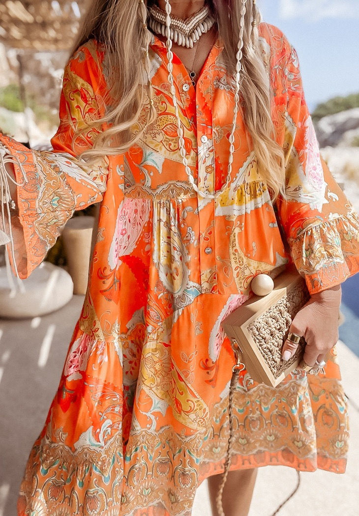 Orange printed smock dress 