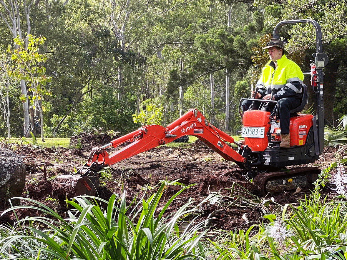 excavator in garden