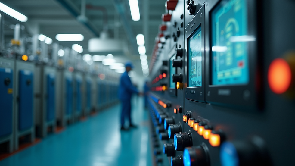 Close-up view of automated control panel in industrial water treatment plant
