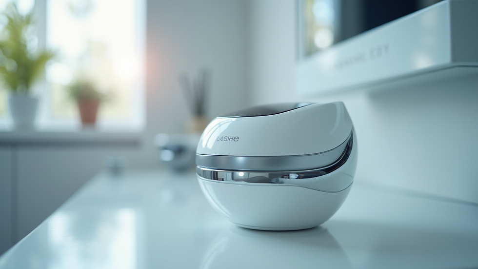 Close-up view of a modern skincare device emitting plasma energy