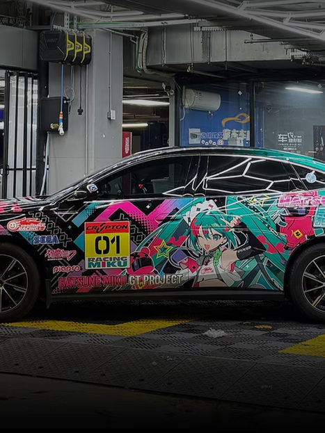 Character-inspired itasha wrap on a dark car — Cezhi Auto Art