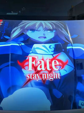 Blue Fate stay night character artwork on a vehicle wrap