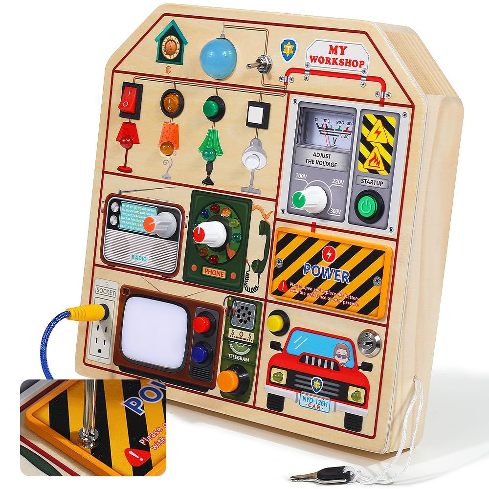 JAUNTY Montessori Wooden Busy Board for Toddlers 1 2 3 Years Old Wooden Sensory