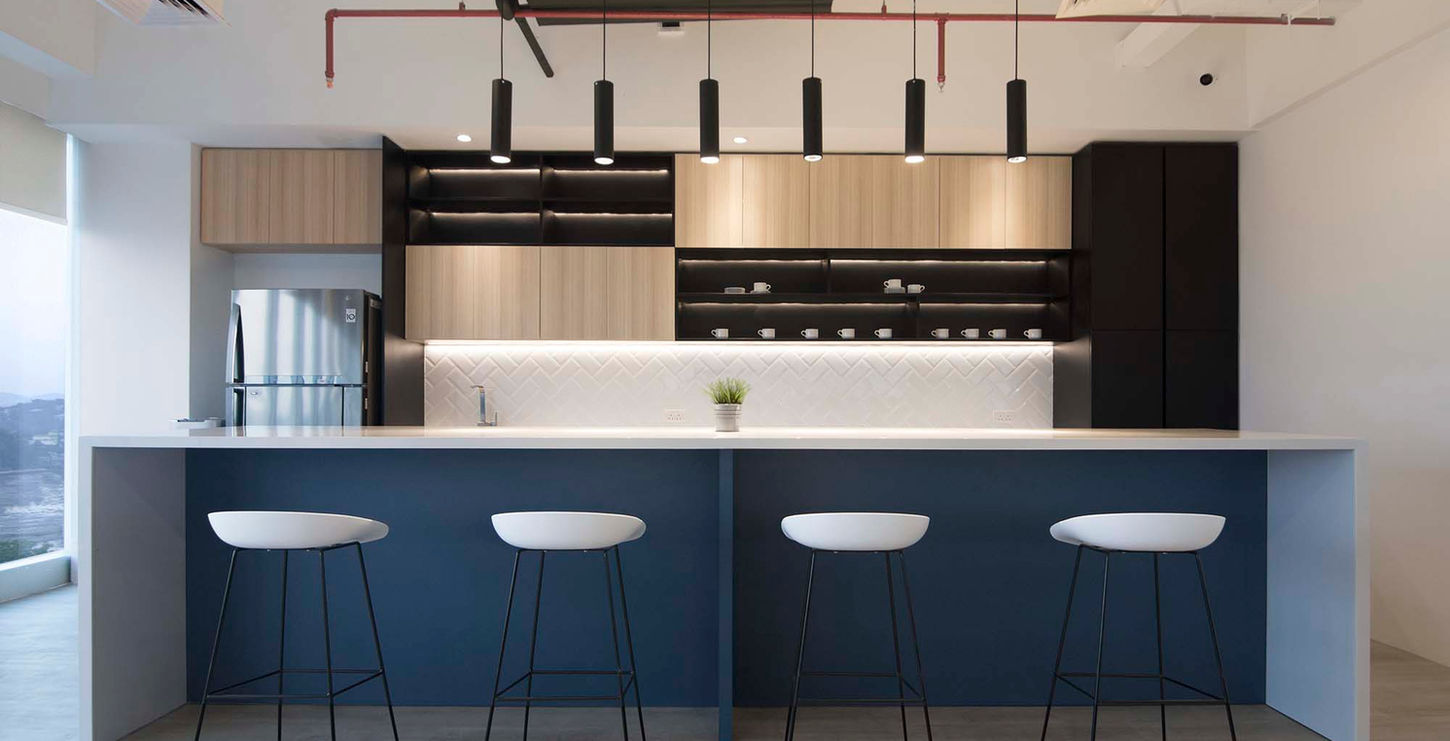 office pantry with bar table and bar stools