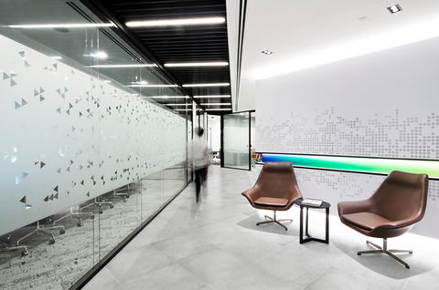 modern office showcasing a glass wall