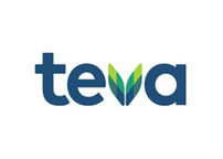 לוגו חברת Teva, עם שם החברה באותיות כחולות ועלים ירוקים.