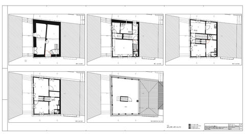 Architectural blueprints showing various floor plans