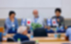 Panelists at table with Israeli, Japanese flags, woman speaks