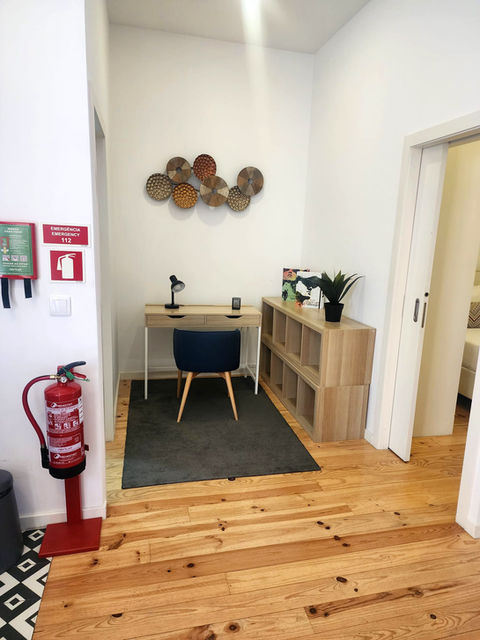 Modern apartment workspace with desk and chair