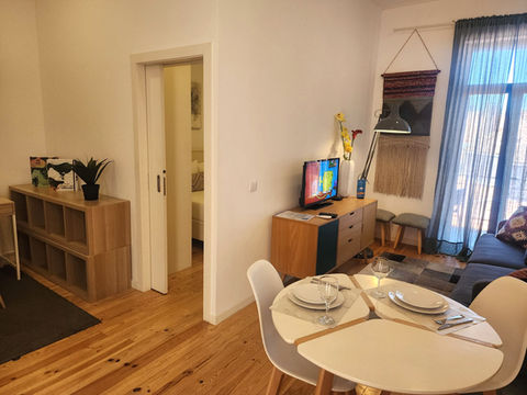 Modern apartment interior: living and dining area