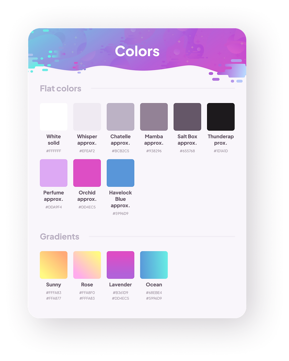 Color palette of Bereyziat Development Presentation website with vibrant colors and blobs
