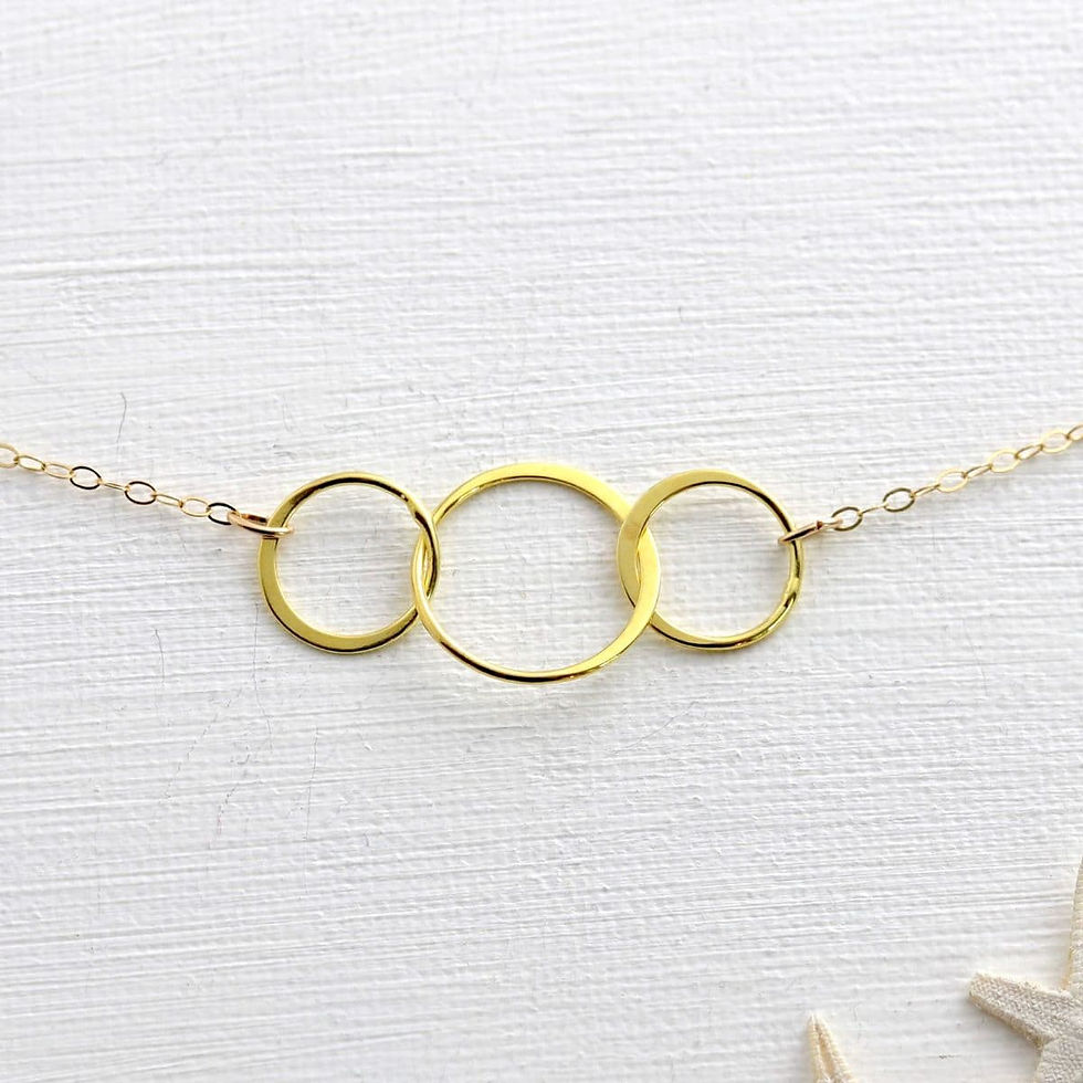 Organic interlocking triple circle necklace featuring three unique, irregular handcrafted in Toronto, Canada.