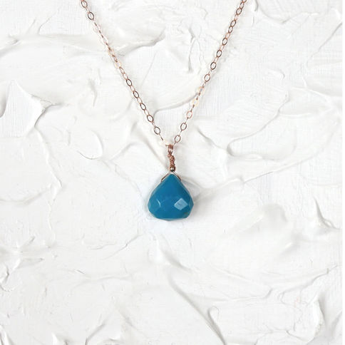 AAA, Arizona Turquoise drop necklace in 14k Rose Gold Filled. Minimalist sky-blue gemstone jewelry Canada.