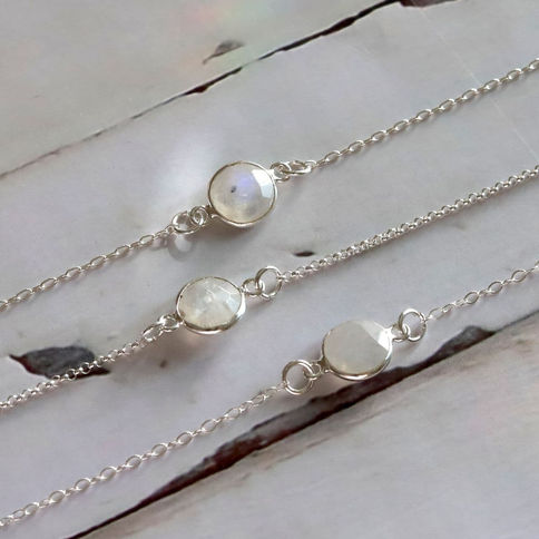 Moonstone bezel with dainty silver chain, customized high-quality talisman crystal gift in Toronto, Canada.
