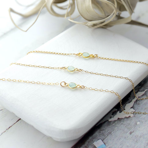 Blue chalcedony gold bracelets with three different chains, Minimalist thin chains with natural crystals