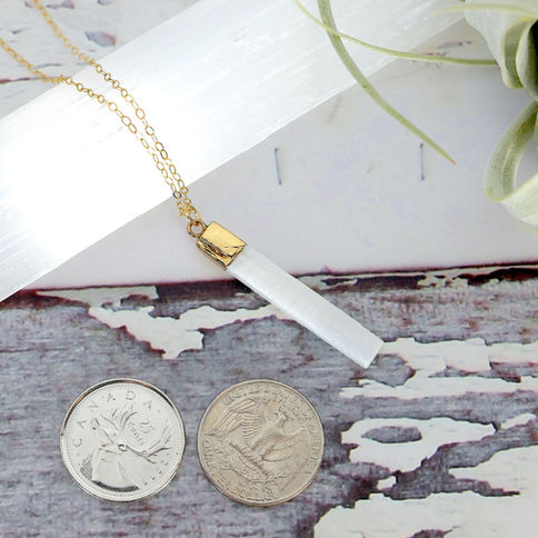 Natural selenite wand necklace, Gold filled delicate chain, Genuine crystal jewelry with healing benefits, Feminine look