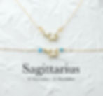 Delicate gold Sagittarius constellation necklaces with turquoise and citrine. Text: Sagittarius, 22 November - 21 December.