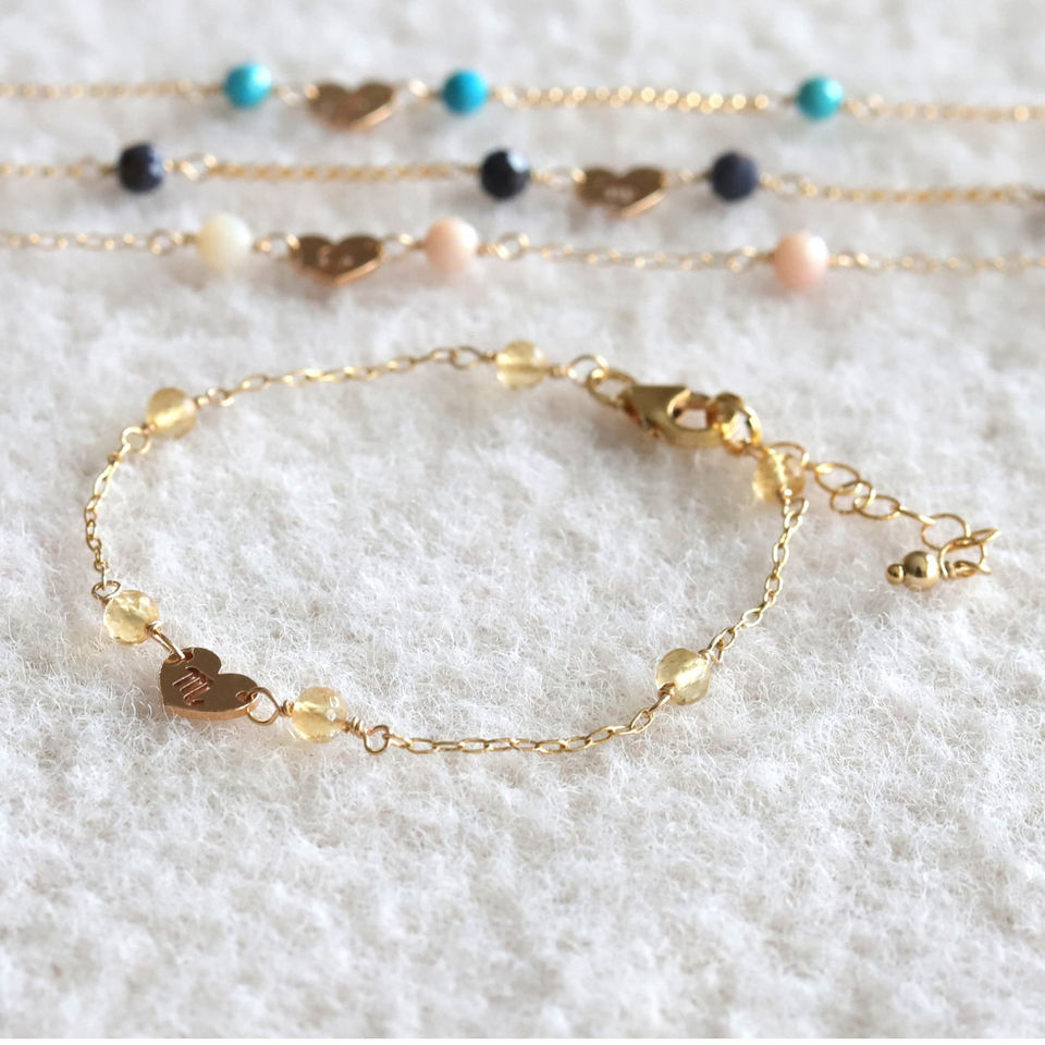 Close-up of Scorpio station anklet with secure clasp. High-quality Citrine birthstone jewelry handcrafted in Ontario Canada
