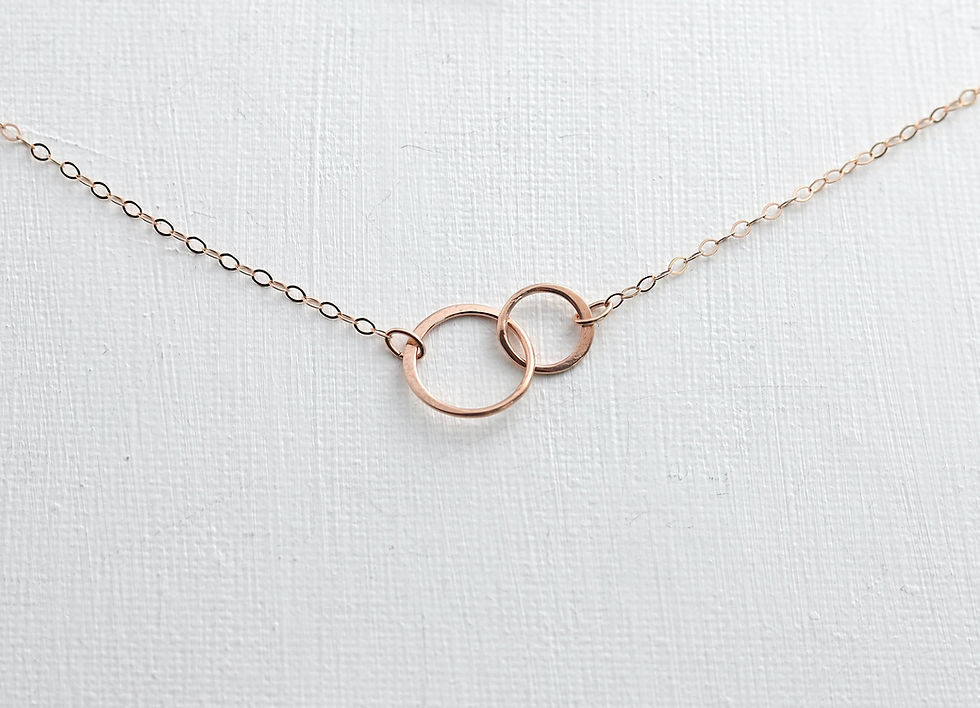 Interlocking double circle necklace, rose gold filled, Elegant and Timeless eternity jewelry, feminine look