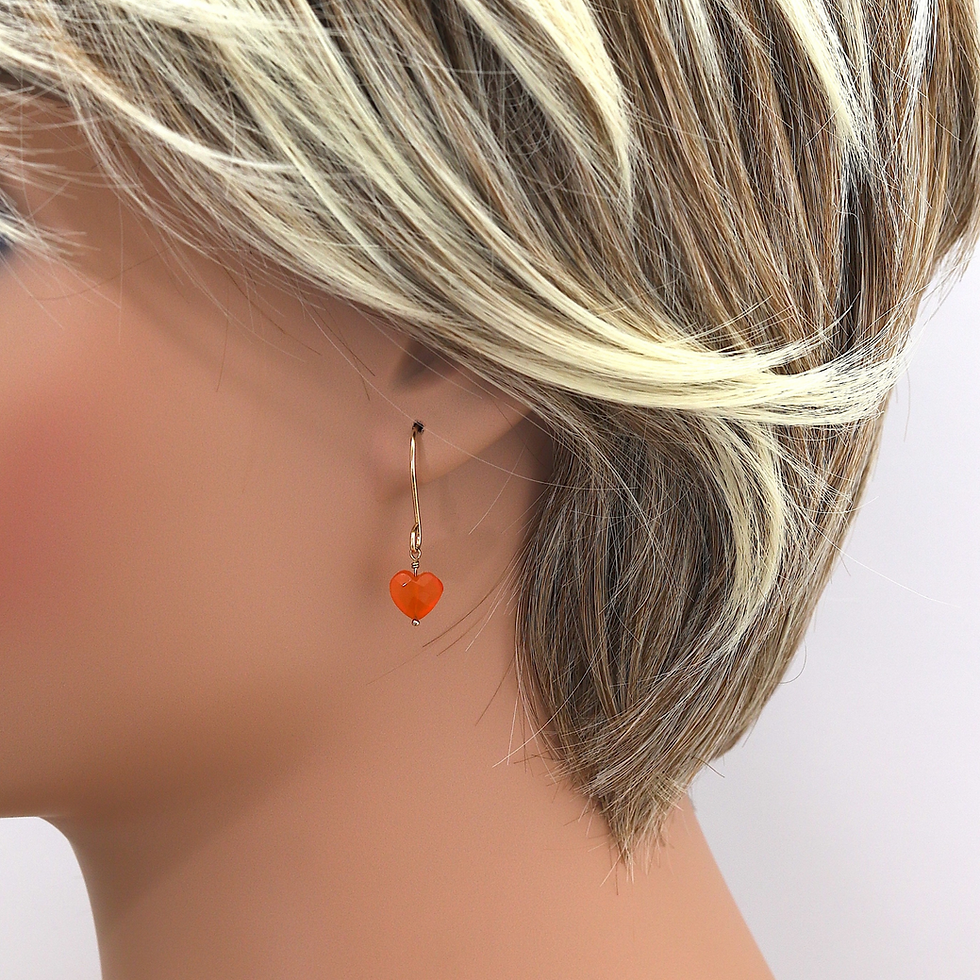 Carnelian Heart Drop Earrings, Minimalist Style, Simple Wire Jewelry, 14k gold filled Boost your Creativity to Inspiration heavenly crystal jewelry from Shokoro Handmade online store