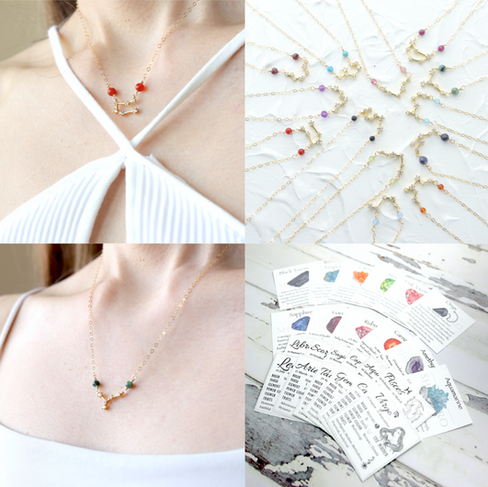 Constellation necklace with your choice of natural birthstone beads gold pendant