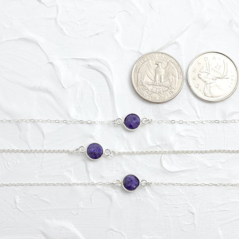 Real sapphire anklet 925 sterling silver next to coins, Delicate minimalist crystal jewelry, Elegant and Feminine look