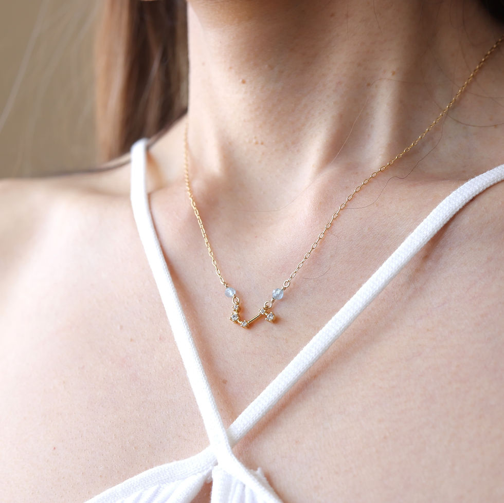 Aries zodiac constellation gold necklace with natural birthstone,
