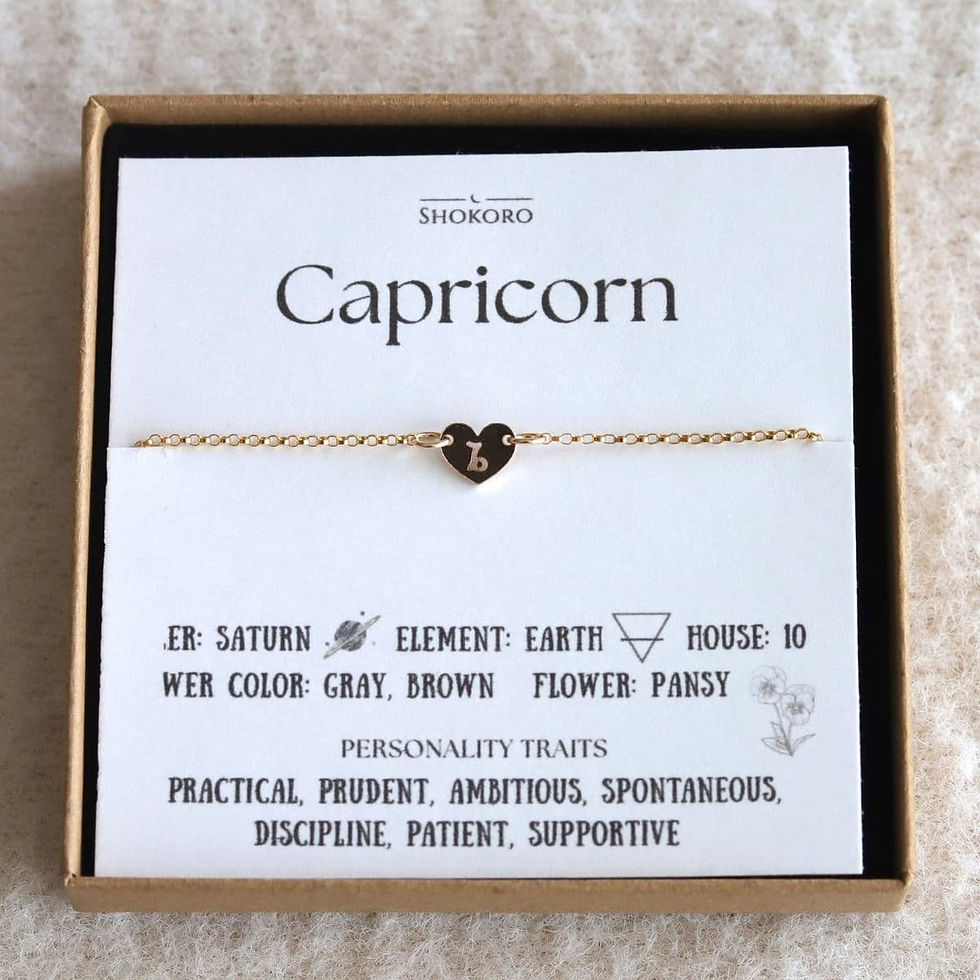 Capricorn zodiac heart necklace gift box with meaning card. Personalized astrology choker gift by Shokoro Handmade Canada