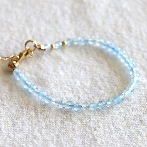 Natural Aquamarine beaded bracelet, Authentic .925 Sterling Silver and 14k Gold Filled options. Shokoro.