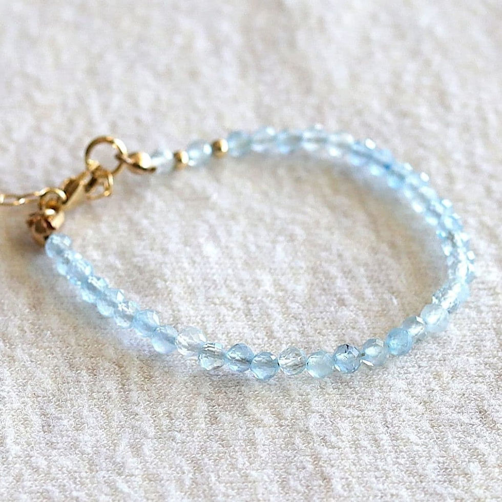 Natural Aquamarine beaded bracelet, Authentic .925 Sterling Silver and 14k Gold Filled options. Shokoro.