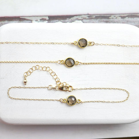 Smoky quartz 14k gold anklet with dainty chain, Elegant and feminine birthstone jewelry for minimalist