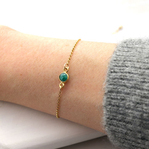 Delicate genuine emerald bracelets with 14k gold delicate chains, Elegant and minimalist crystal jewelry