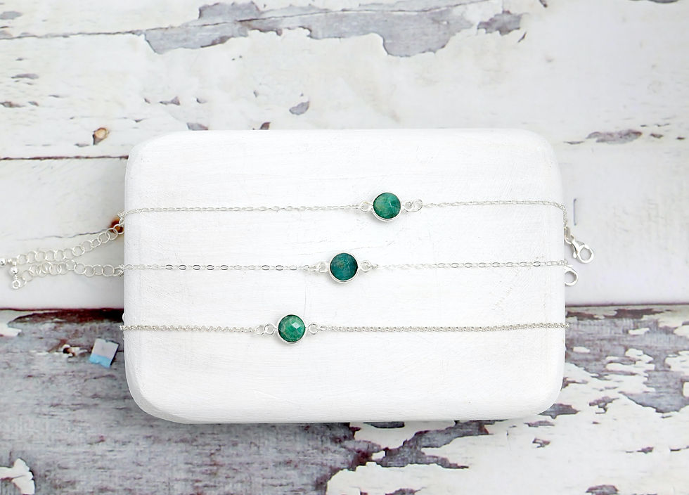 Genuine emerald crystal silver anklet, Delicate minimalist thin chains, Elegant and sophisticated jewelry