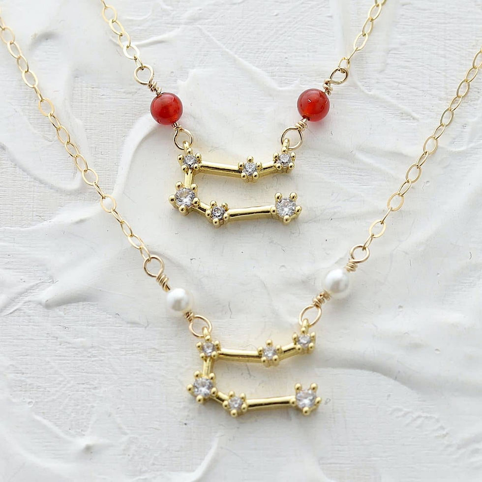 Gemin zodiac constellation necklace on a dainty gold-filled chain. Clean, minimalist front view, personalized birthstone gift