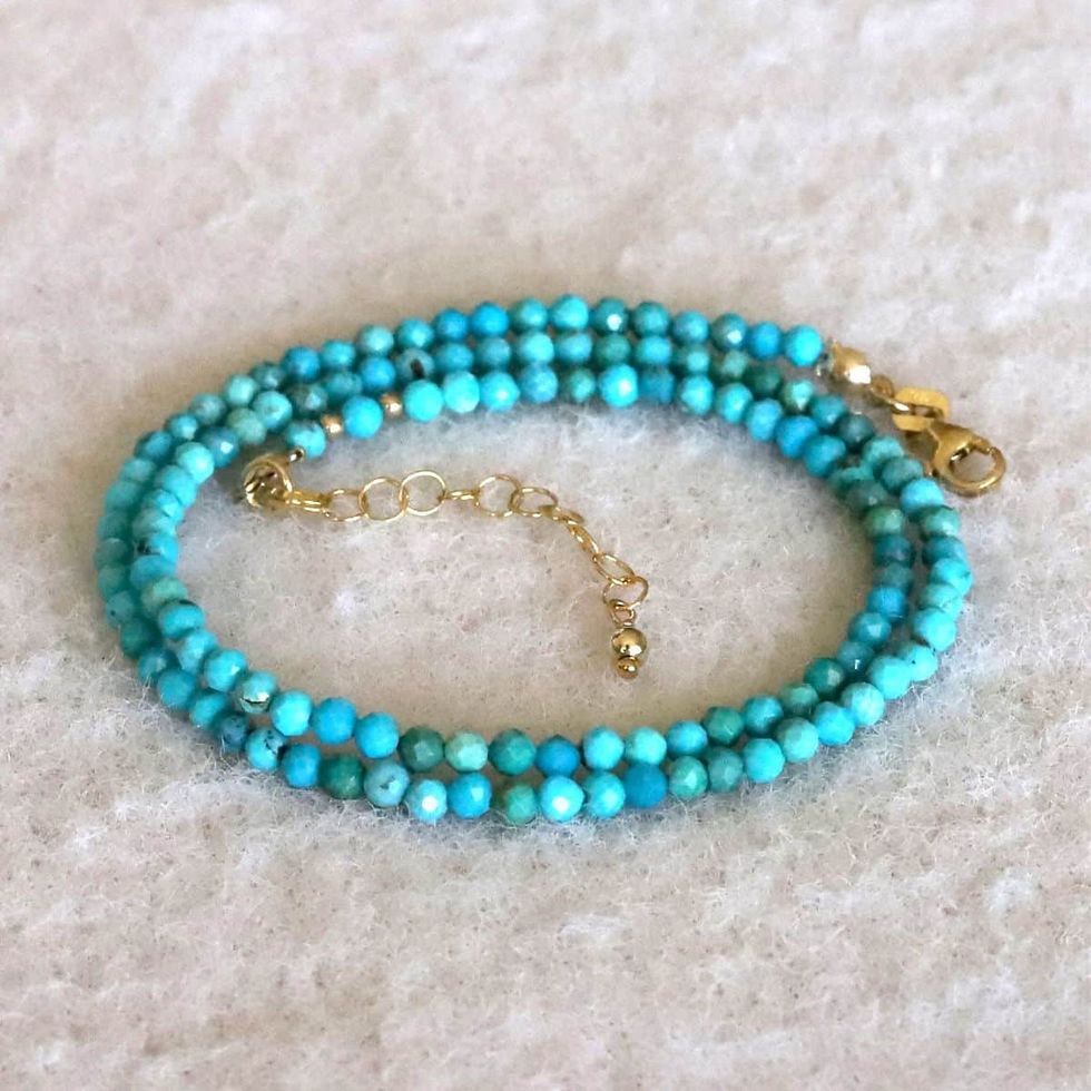 Coiled Arizona Turquoise beaded necklace, premium 14k gold filled setting, showcasing craftsmanship and minimalist design.