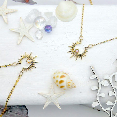 You are my sunshine gold necklace with delicate chain, Celestial and cosmic jewelry, Feminine and bright design