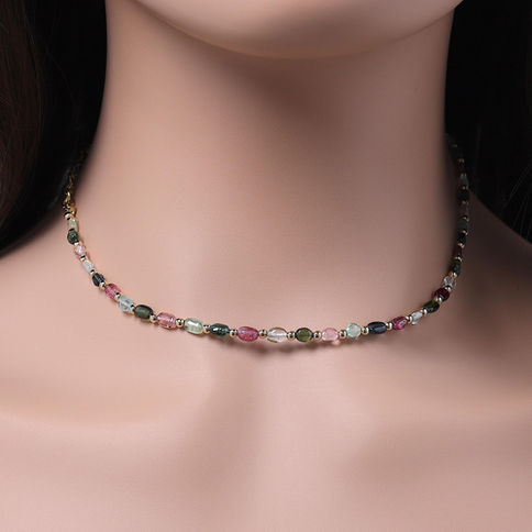 Multi color, look like a candy, tourmaline beaded choker necklace with adjustable extender, natural gemstone elegant jewelry