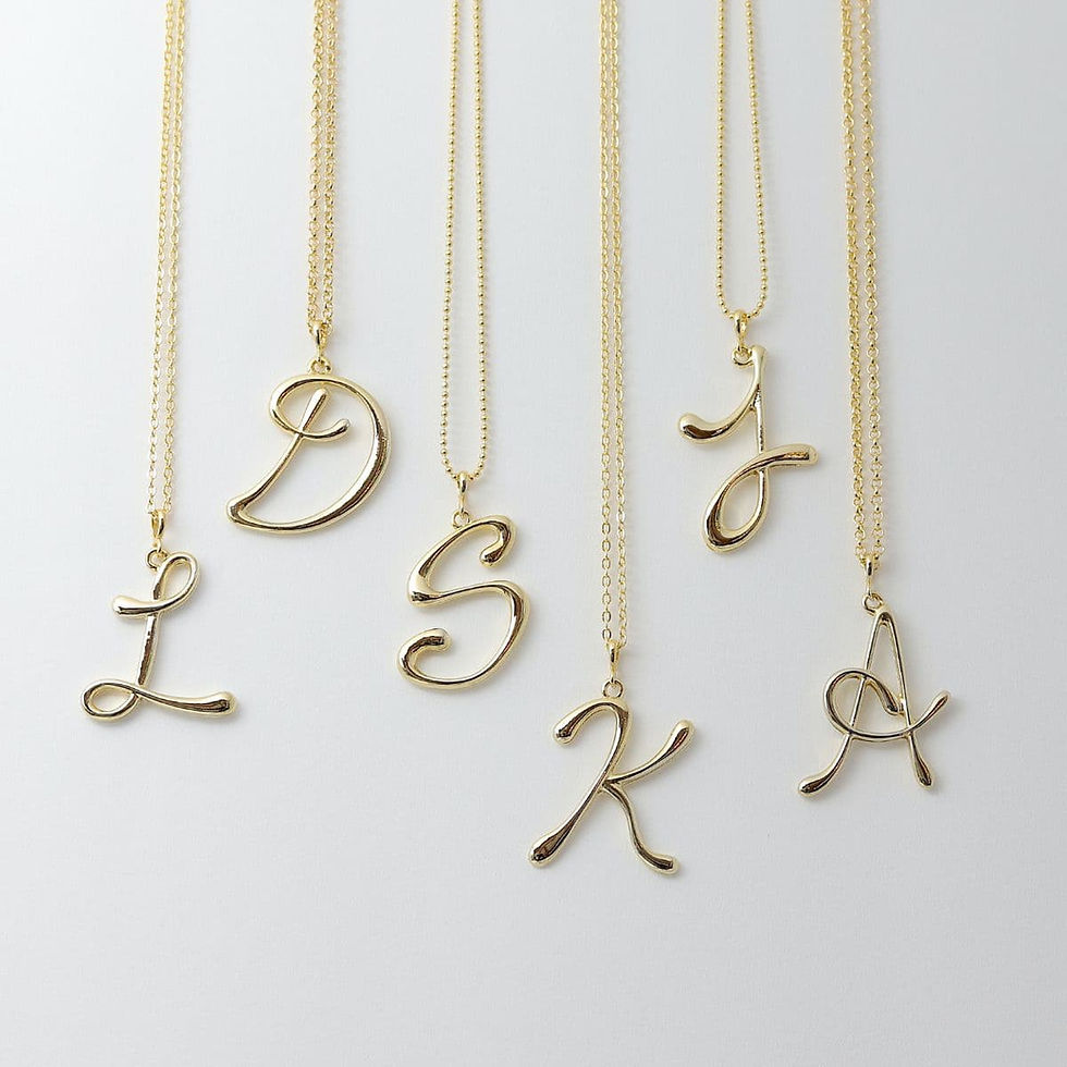 Shiny big Initial necklace on delicate gold chain, minimalist statement birthday gift from Shokoro Handmade.