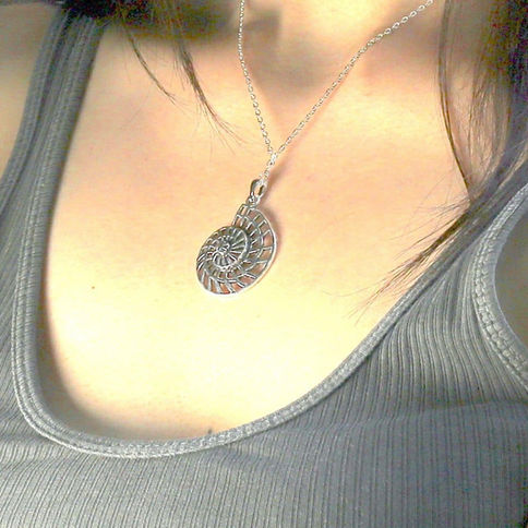 Silver large Ammonite Pendant, handcrafted for layering symbolic jewelry