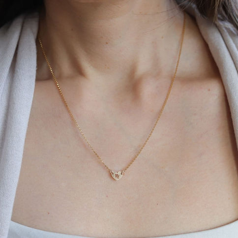 Virgo Earth sign heart necklace styled. Minimalist 14k gold filled birthstone choker Shokoro Toronto