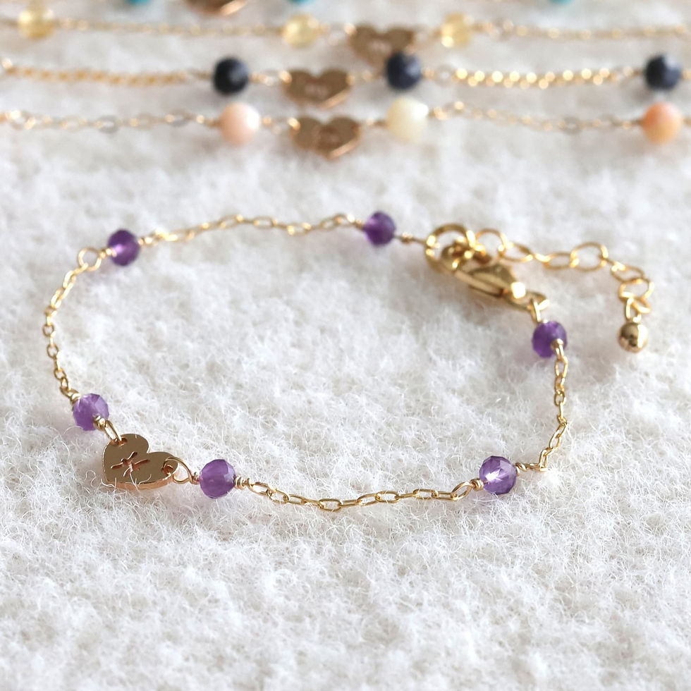 Natural Birthstone Pisces Zodiac Station Bracelet | Artisan 14k Gold Filled