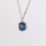 Silver chain necklace with blue labradorite crystal pendant, iridescent minimalist crystal jewelry Shokoro Handmade Canada.