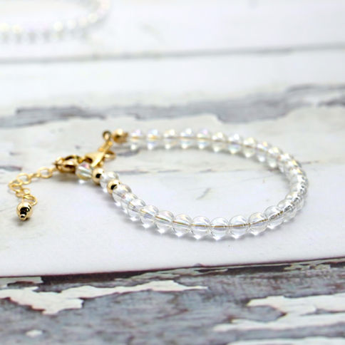 Angel aura quarts bead bracelet 14k gold filled, Jewelry extender 1.5" long, Healing Crystal Jewelry for boost your spiritual