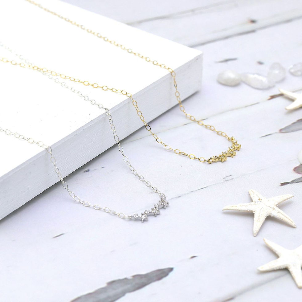 Seven stars bar necklace in gold and silver, Dainty celestial symbol for layering by Shokoro, Toronto, Canada