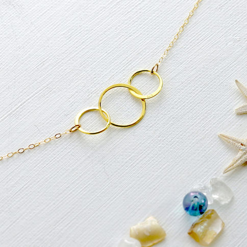 3 circle necklace 14k gold, 2 small and Large circle in center, Dainty minimal design, Timeless jewelry pieces