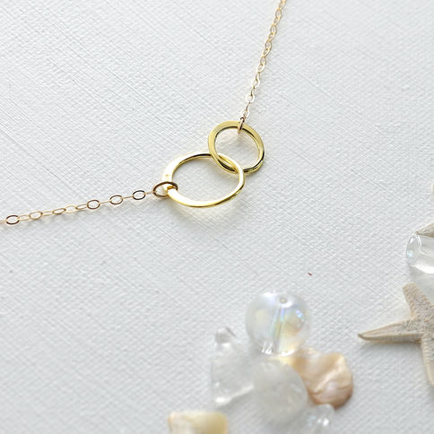 Love of Double Circle Necklace Gold setting, Timeless Interlocking circle eternity jewelry, Elegant and feminine look