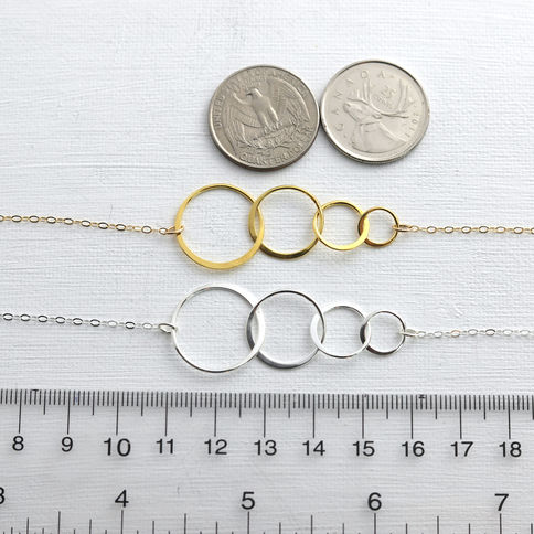 Four circle necklace, gold and silver choice, interlocking eternity statement jewelry, elegant classy look