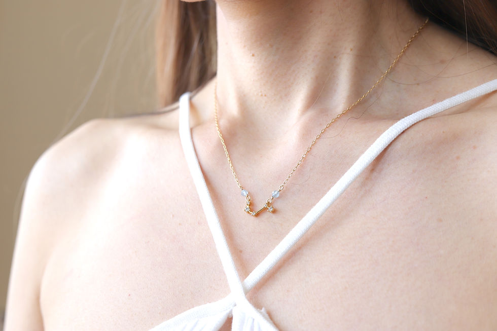 Aries zodiac constellation gold necklace with natural birthstone,